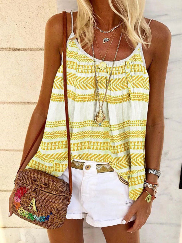 Summer loose casual sexy geometric print camisole Yellow
