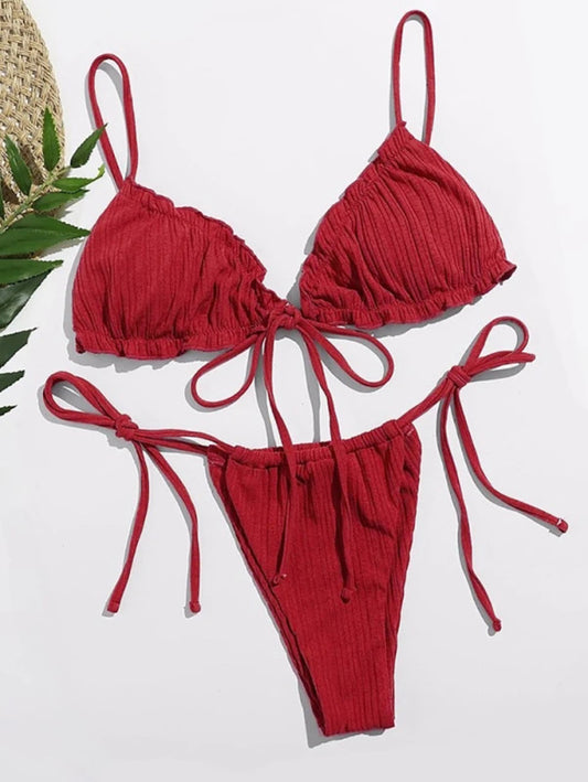 Women's strappy sexy suspender two-piece bikini Red