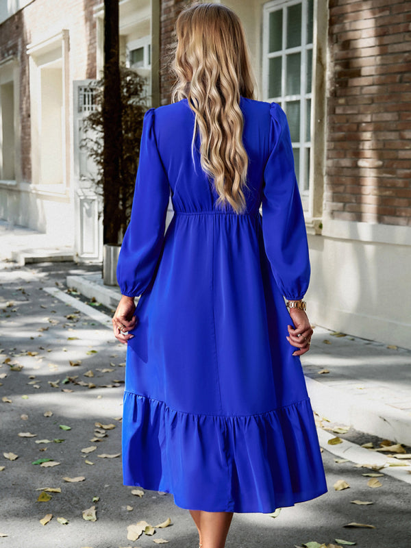 V-neck elegant dress with solid color