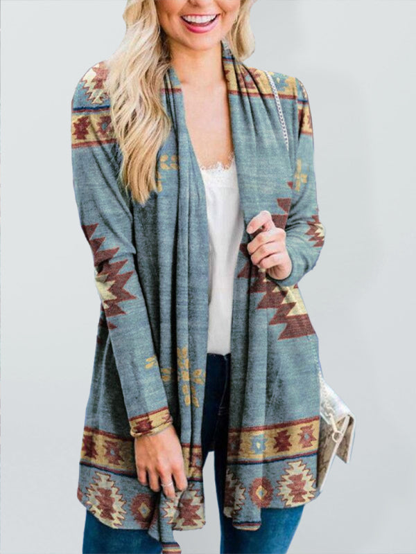 Women's Casual Ethnic Aztec Cardigan Green