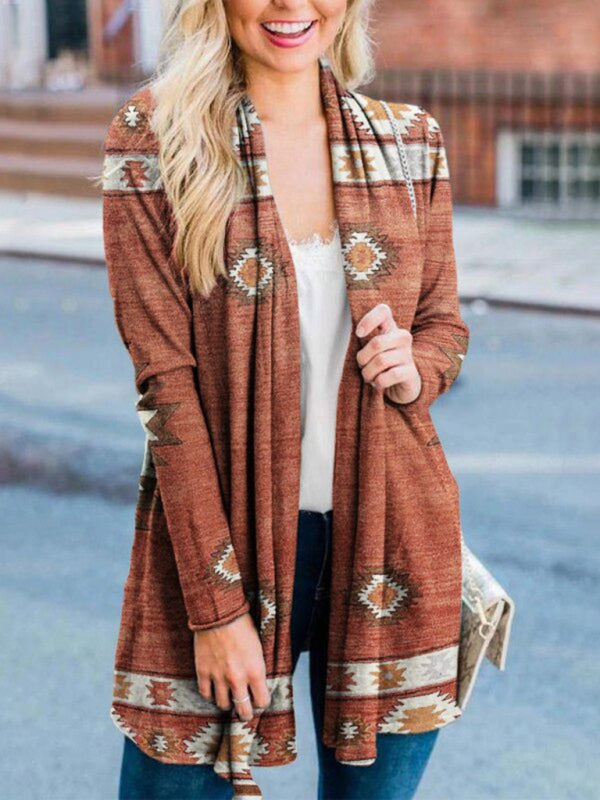 Women's Casual Ethnic Aztec Cardigan Red