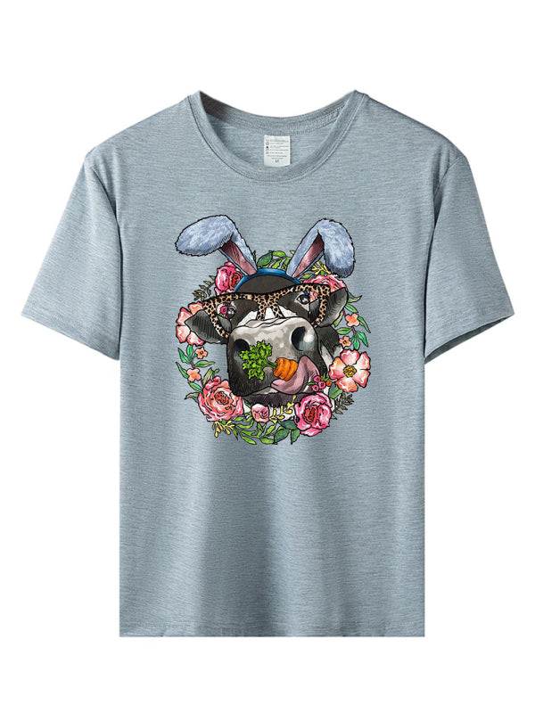 Women's Easter Fun Print Casual Short Sleeve T-Shirt Misty grey