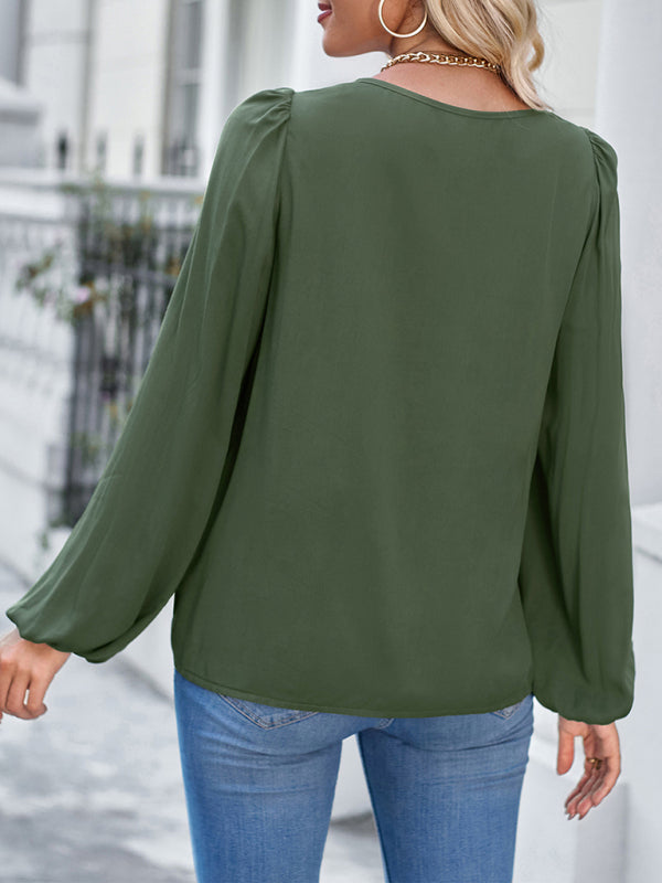 Women's Fashionable Solid Color Square Neck Slim Long Sleeve Top