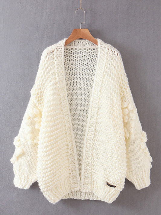 Women's Long Sleeve Thick Knitted Twist Loose Cardigan White FREESIZE