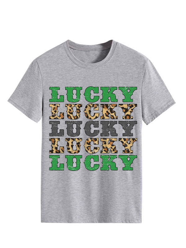 Women's St. Patrick's Day casual lucky letter print T-shirt