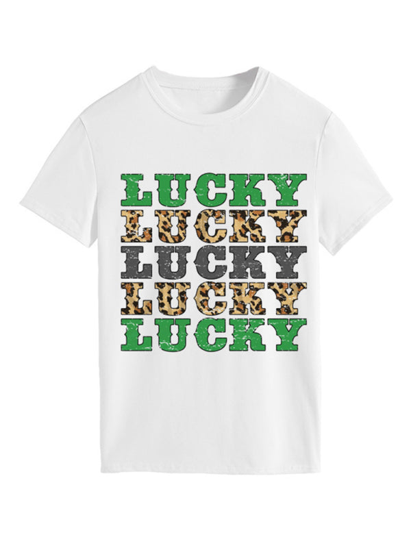 Women's St. Patrick's Day casual lucky letter print T-shirt