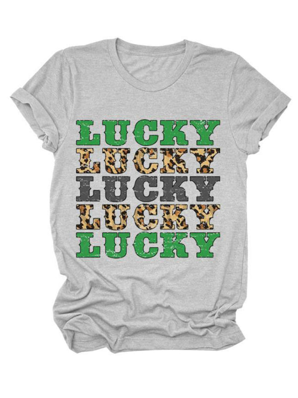 Women's St. Patrick's Day casual lucky letter print T-shirt