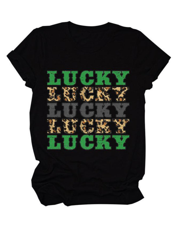 Women's St. Patrick's Day casual lucky letter print T-shirt