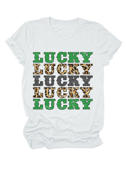 Women's St. Patrick's Day casual lucky letter print T-shirt