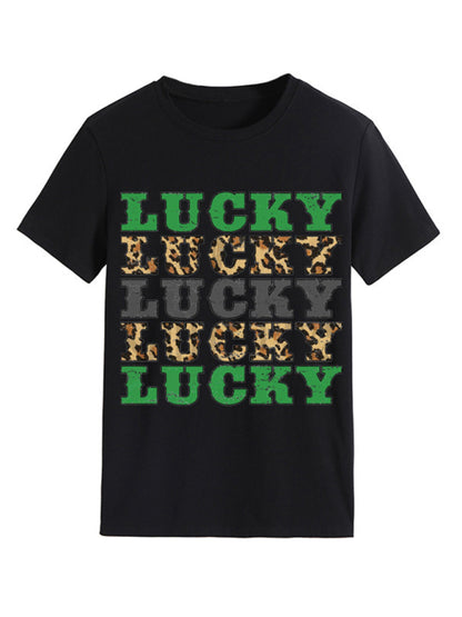 Women's St. Patrick's Day casual lucky letter print T-shirt