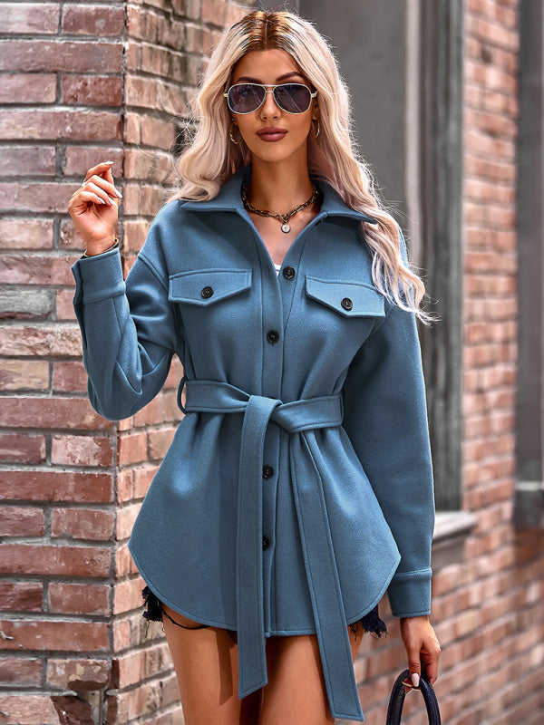 Women's fashionable casual lace up woolen jacket