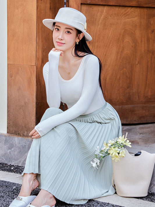Women's round neck slim long sleeve modal knitted top White FREESIZE