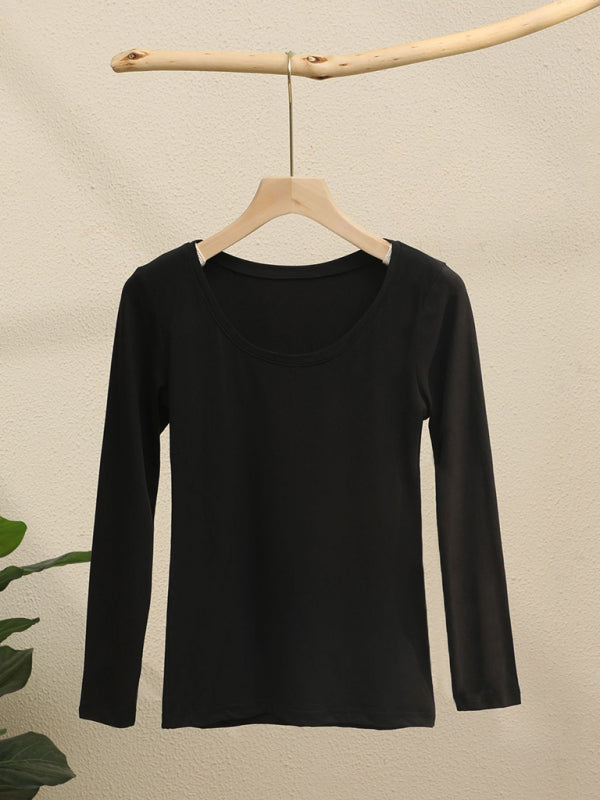 Women's round neck slim long sleeve modal knitted top