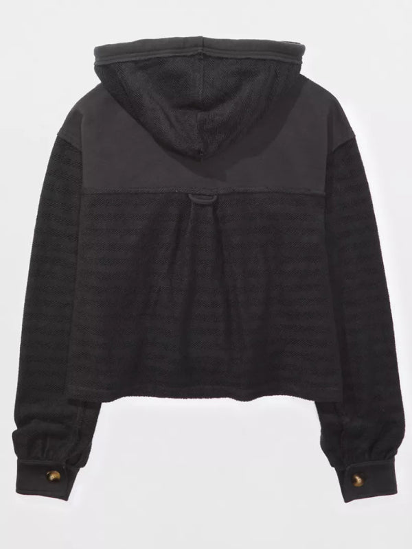 Women's short loose hooded pullover sweatshirt cardigan coat