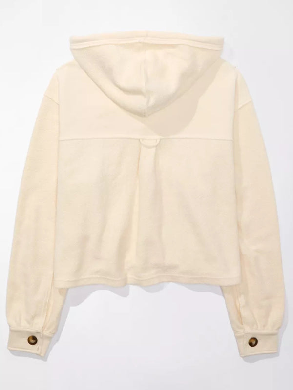 Women's short loose hooded pullover sweatshirt cardigan coat