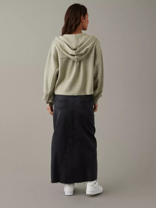 Women's short loose hooded pullover sweatshirt cardigan coat