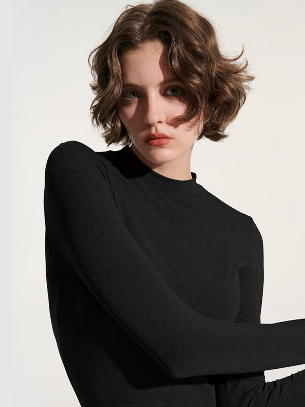 Women's turtleneck slim long sleeve modal knit top Black FREESIZE