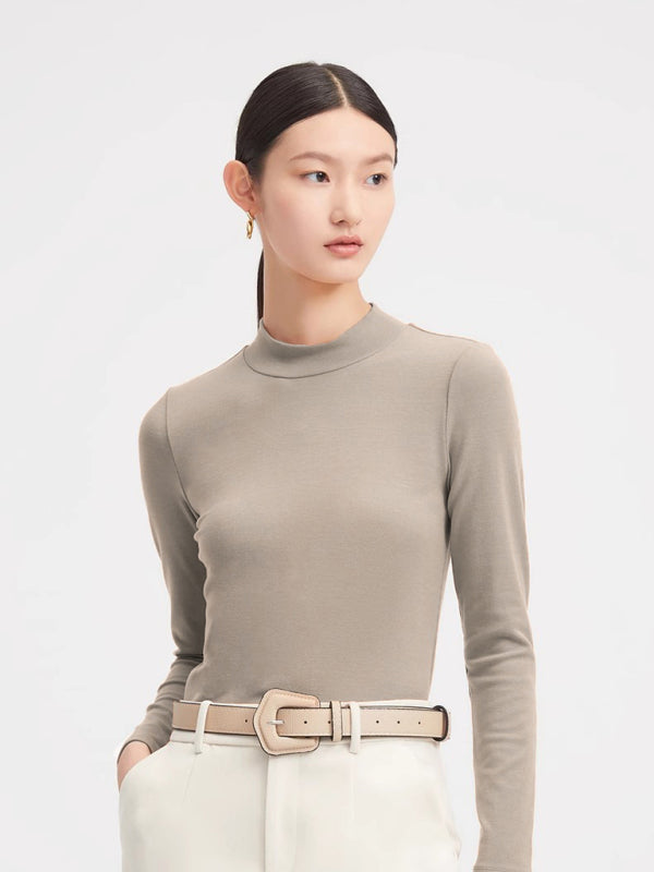 Women's turtleneck slim long sleeve modal knit top