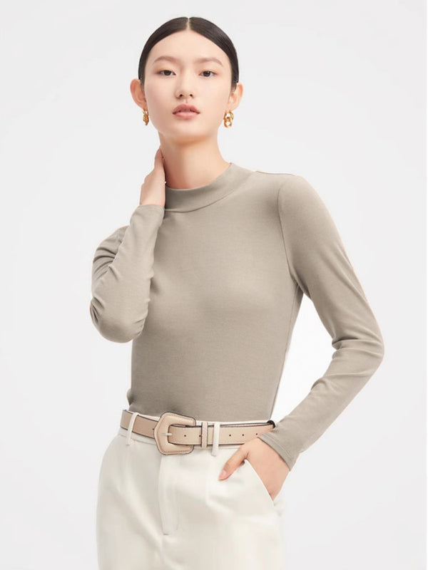 Women's turtleneck slim long sleeve modal knit top Khaki FREESIZE