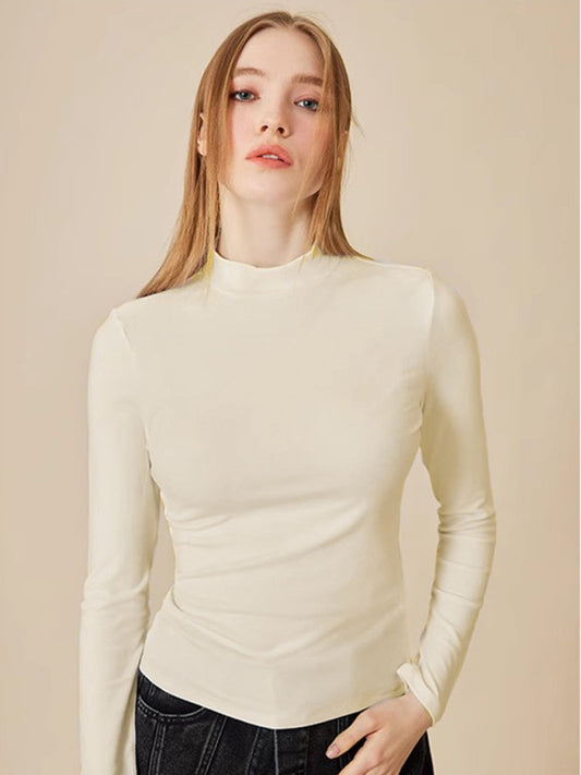 Women's turtleneck slim long sleeve modal knit top White FREESIZE