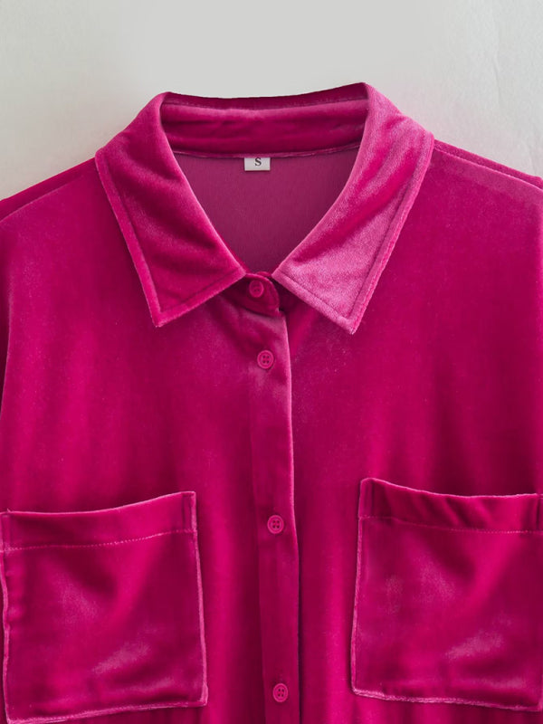 Women's velvet shirt lapel single breasted top