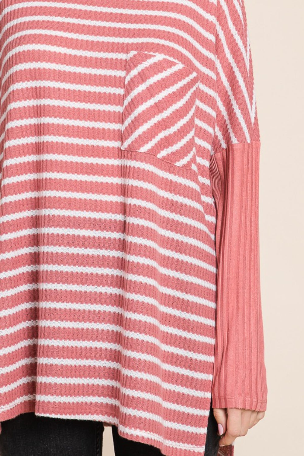 Oversized Striped Long Sleeve Tee with Side Slits