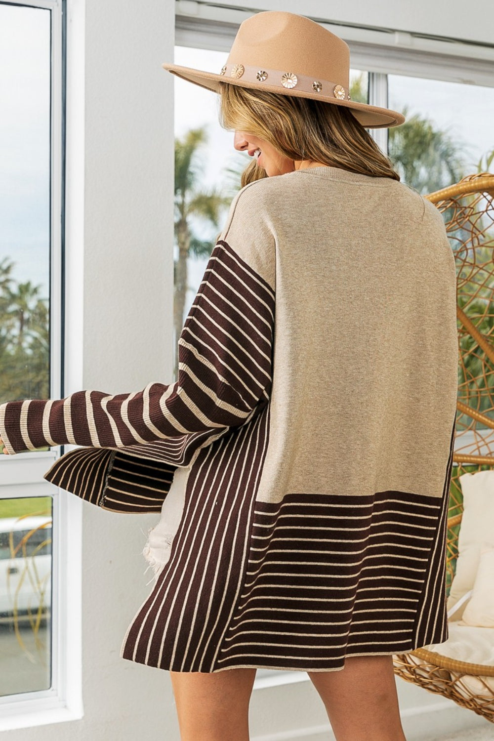 Striped Long Sleeve Top with Side Slits