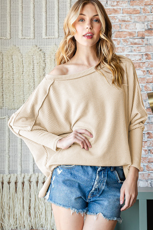 Puff Sleeve Top with Exposed Seams CREAM