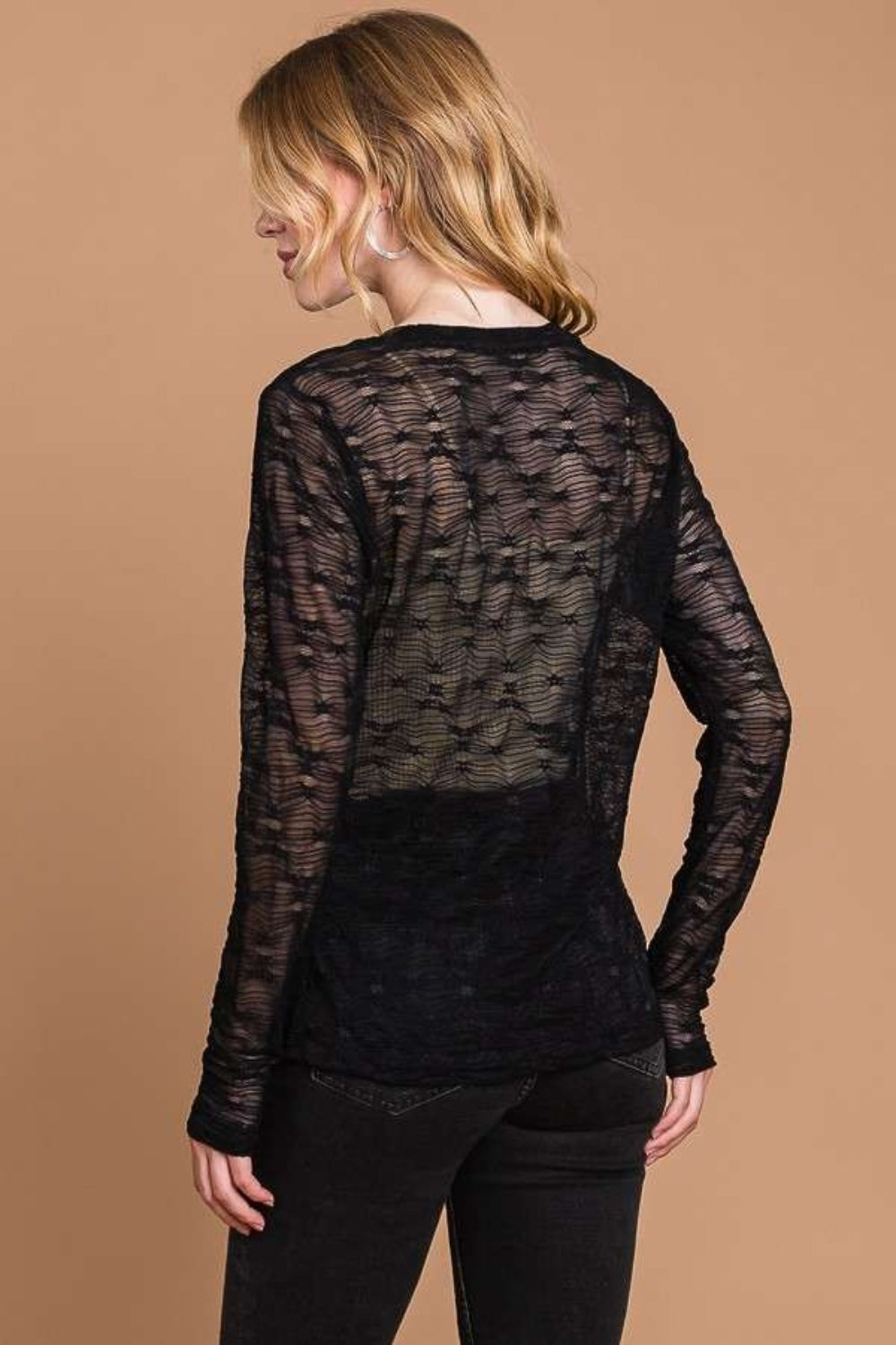Sheer Mesh Top with Round Neck