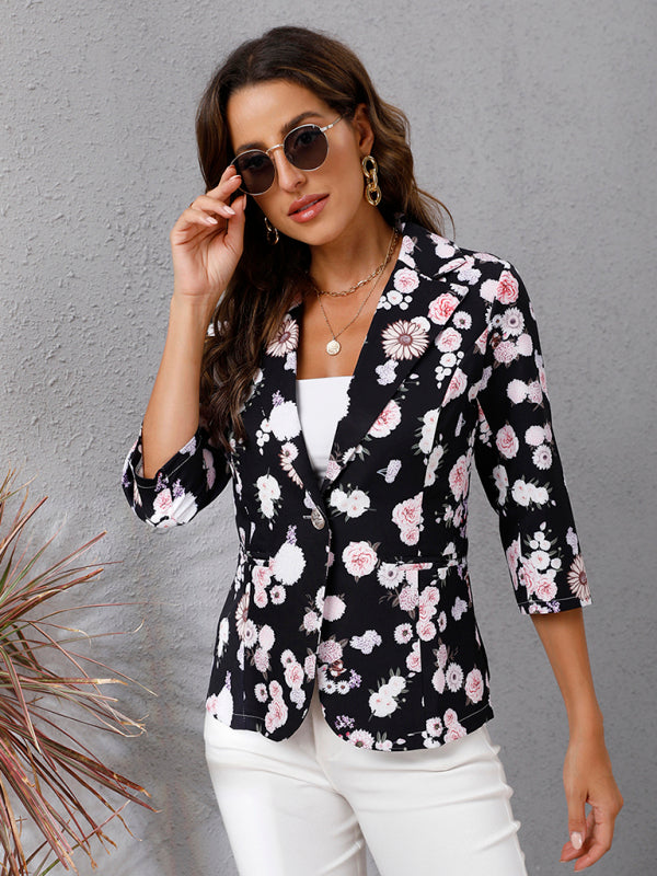 Women's printed lapel seven-point sleeve jacket