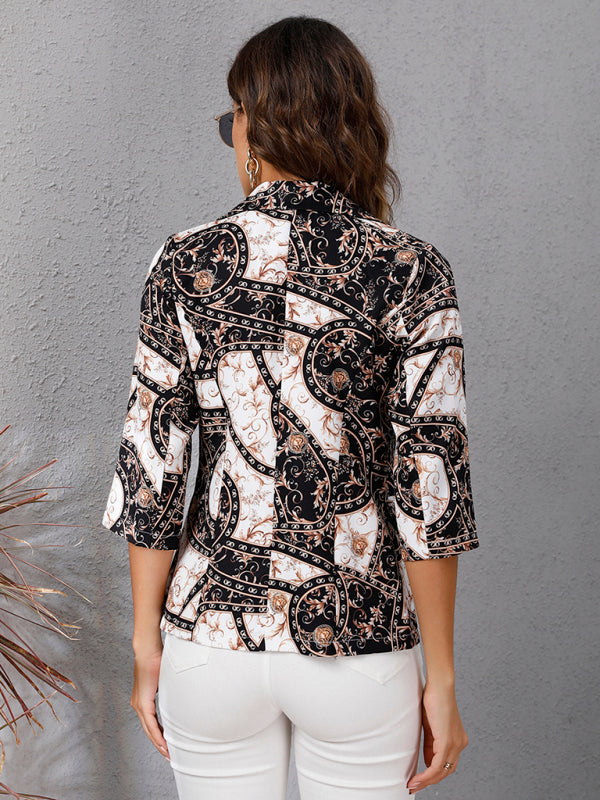 Women's printed lapel seven-point sleeve jacket