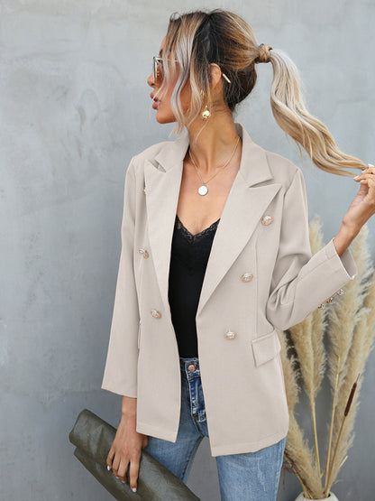 Women's lapel button long-sleeved small suit jacket Cracker khaki