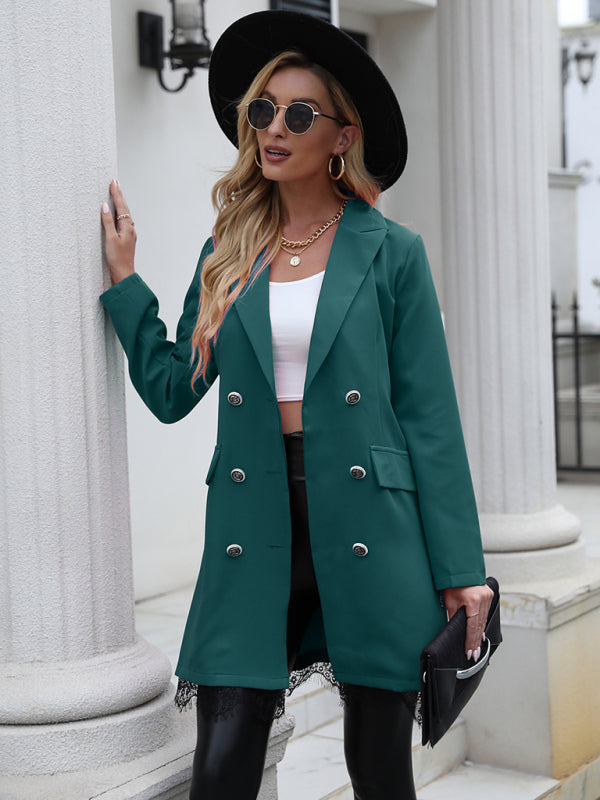 Women's casual mid-length long-sleeved blazer Green