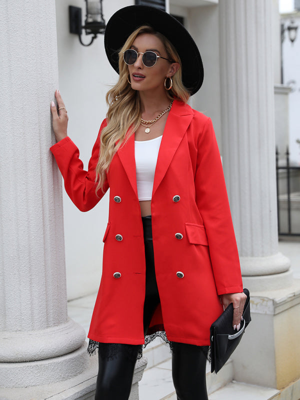 Women's casual mid-length long-sleeved blazer Red