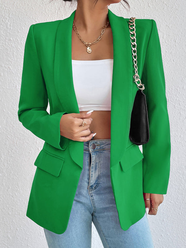 Temperament commuter solid color lapel long-sleeved small suit jacket Green