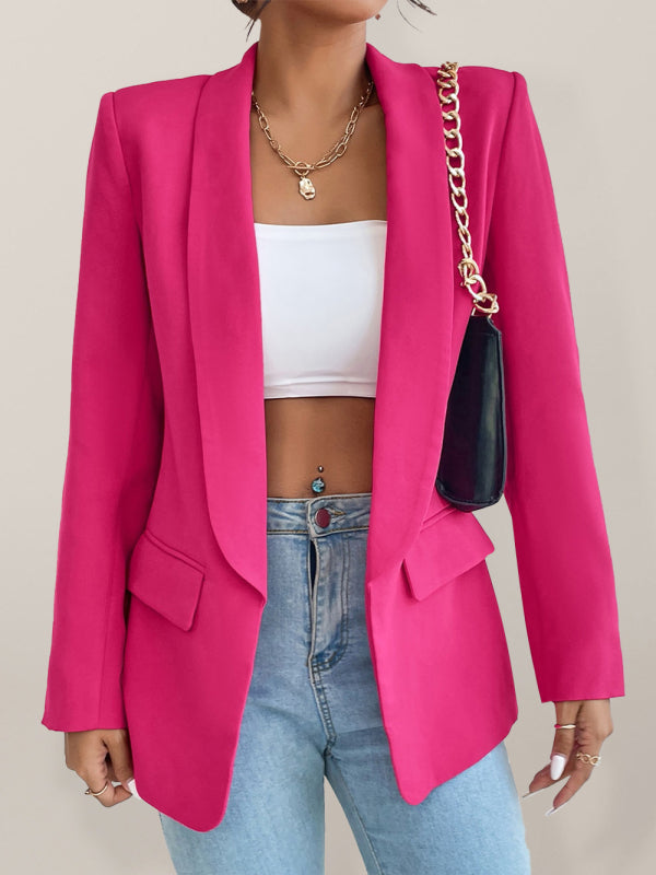 Temperament commuter solid color lapel long-sleeved small suit jacket Rose