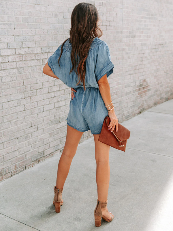 Midsummer Ladies Denim Washed Distressed Loose Jumpsuit