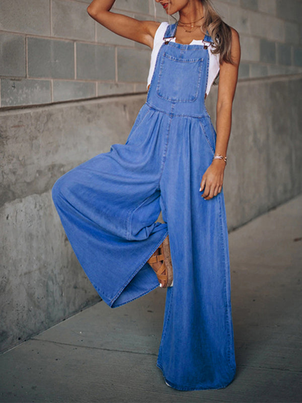 Women's Loose Casual Fashion Denim Overalls Purplish blue navy