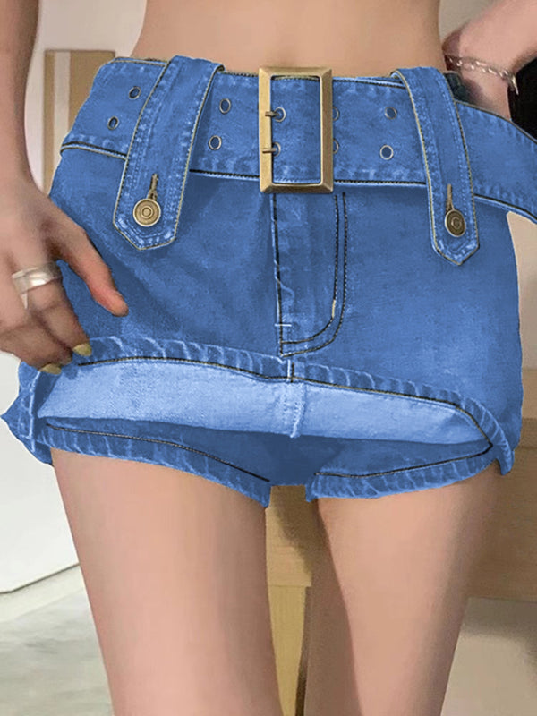 Y2K washed denim high waist slim skirt