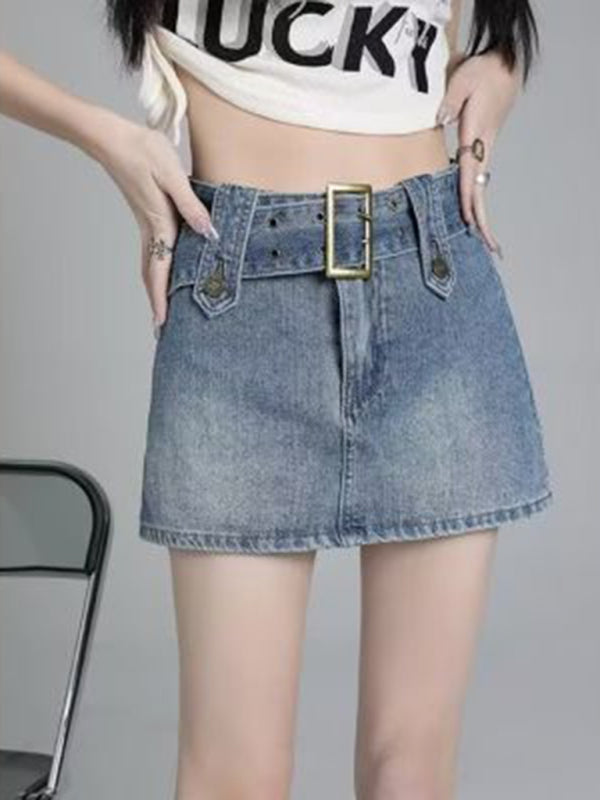 Y2K washed denim high waist slim skirt Clear blue