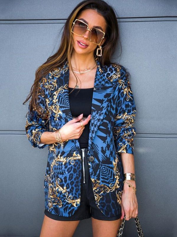 Long-sleeved lapel digital printing suit small jacket women's clothing Pattern2
