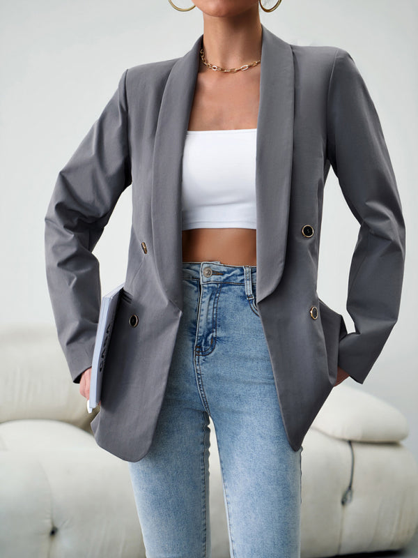 Elegant commuter double-breasted ladies suit jacket Grey