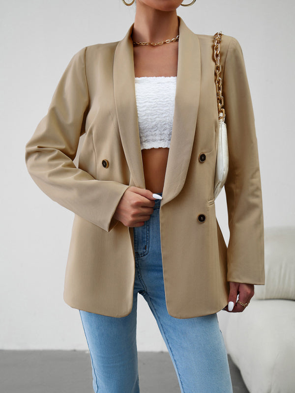 Elegant commuter double-breasted ladies suit jacket Khaki