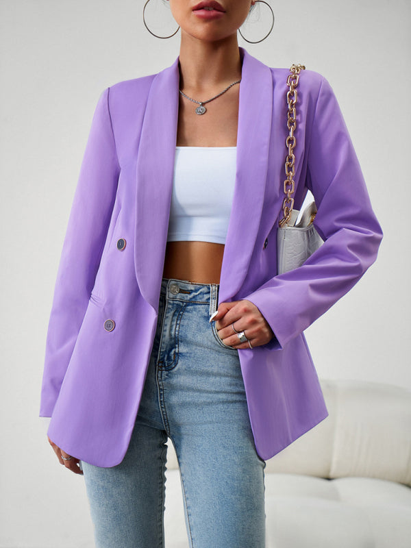 Elegant commuter double-breasted ladies suit jacket Purple