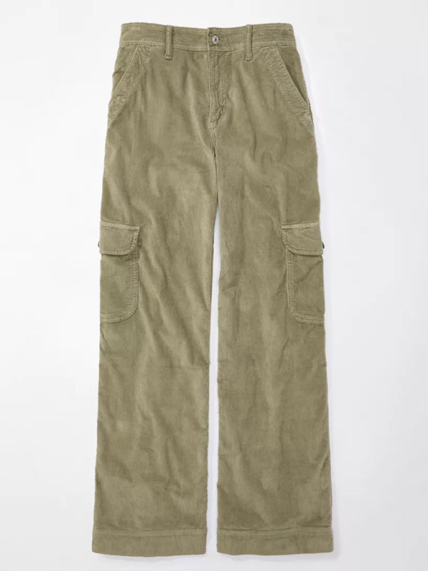 Women's solid color corduroy loose straight trousers