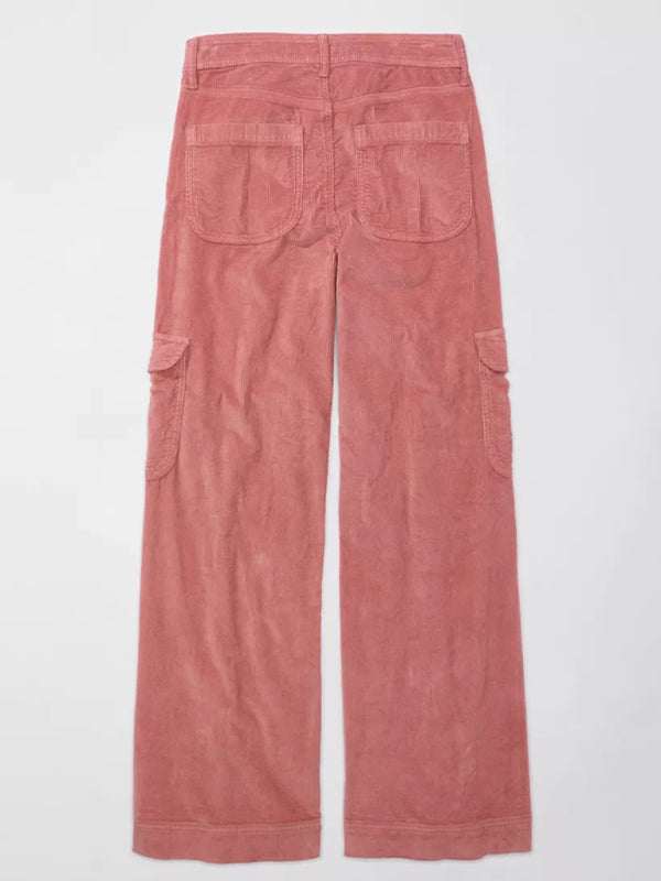 Women's solid color corduroy loose straight trousers