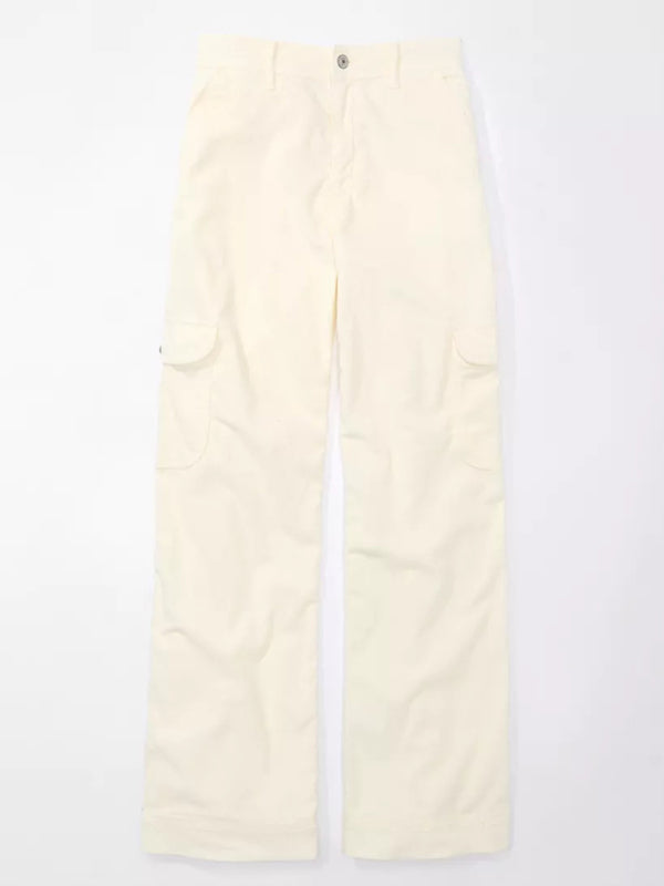 Women's solid color corduroy loose straight trousers