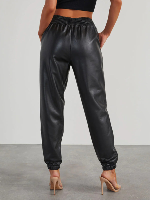 Women's Slim Fit Faux Leather Cuffed Pants