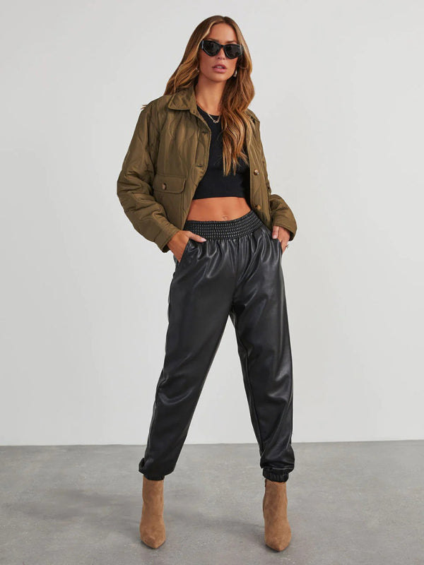 Women's Slim Fit Faux Leather Cuffed Pants