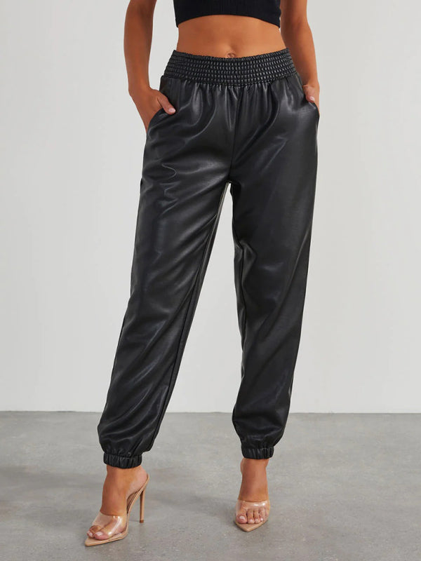 Women's Slim Fit Faux Leather Cuffed Pants